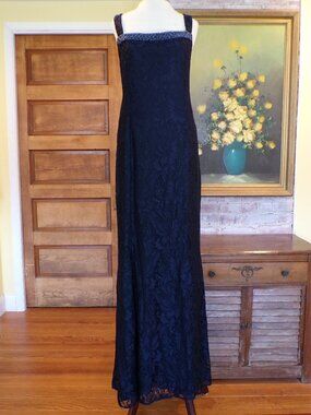 Le Bos Formal / Special Occasion Dress Beaded Neckline Navy Blue Size 16